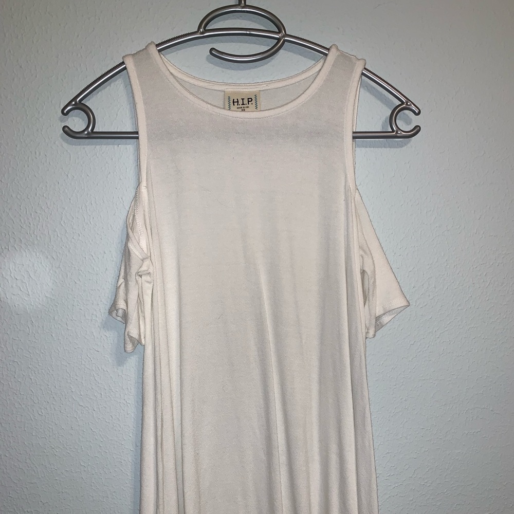 Cold Shoulder White Long Top